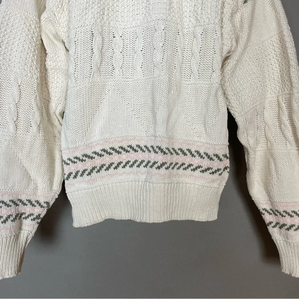 Vintage 90s Sweater Striped Cottagecore Women Size Large‎ White Cream Angelcore